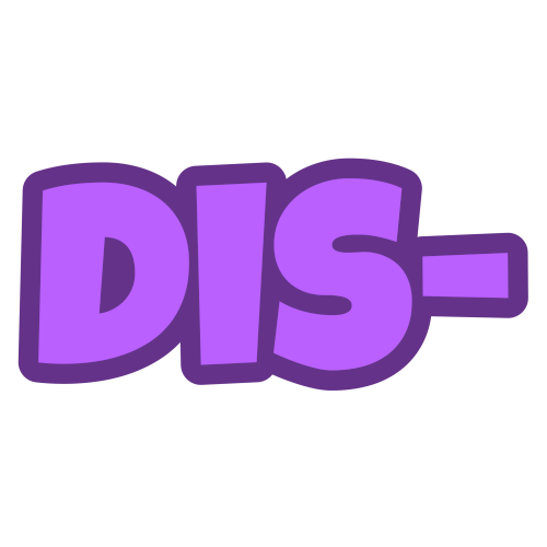 'dis-' in purple letters with a darker purple outline.